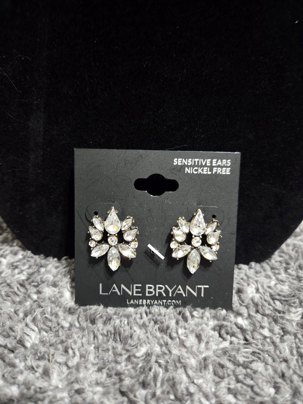 Lane Bryant Gold and Clear Crystal Floral Drop Stud Earrings